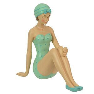 Vintage Bathing Beauty Beach Girl Teal and Blue Polka Dot Swimsuit Statue